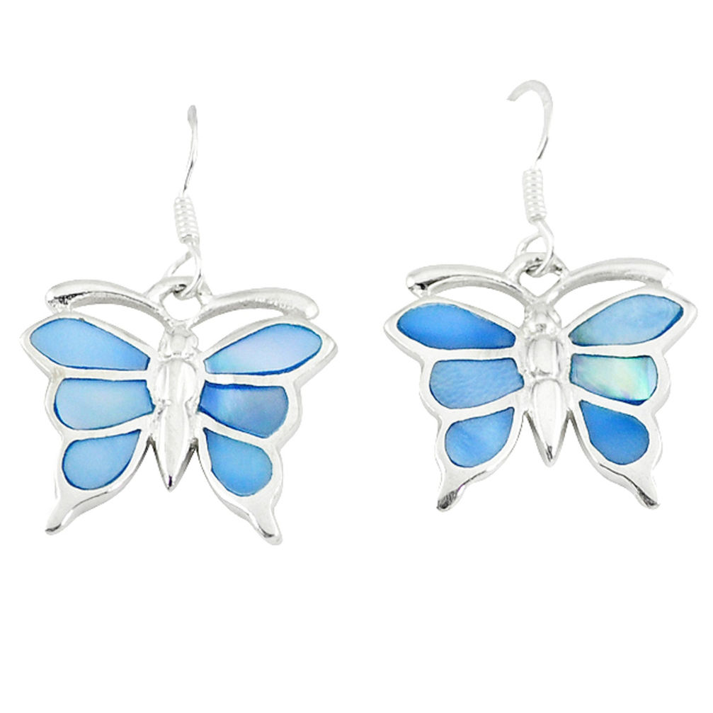 6.25gms natural blue pearl enamel 925 silver butterfly earrings a46334 c14333