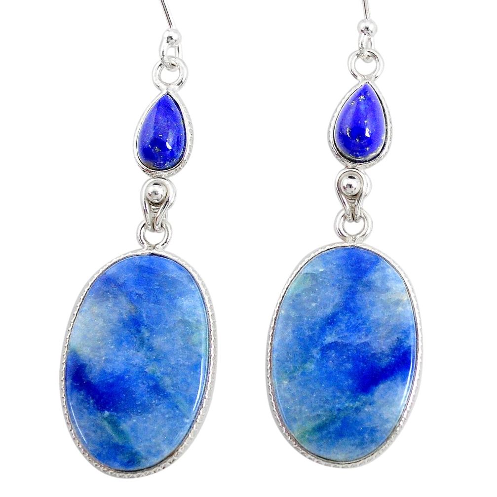 21.93cts natural blue quartz palm stone 925 silver dangle earrings r86961