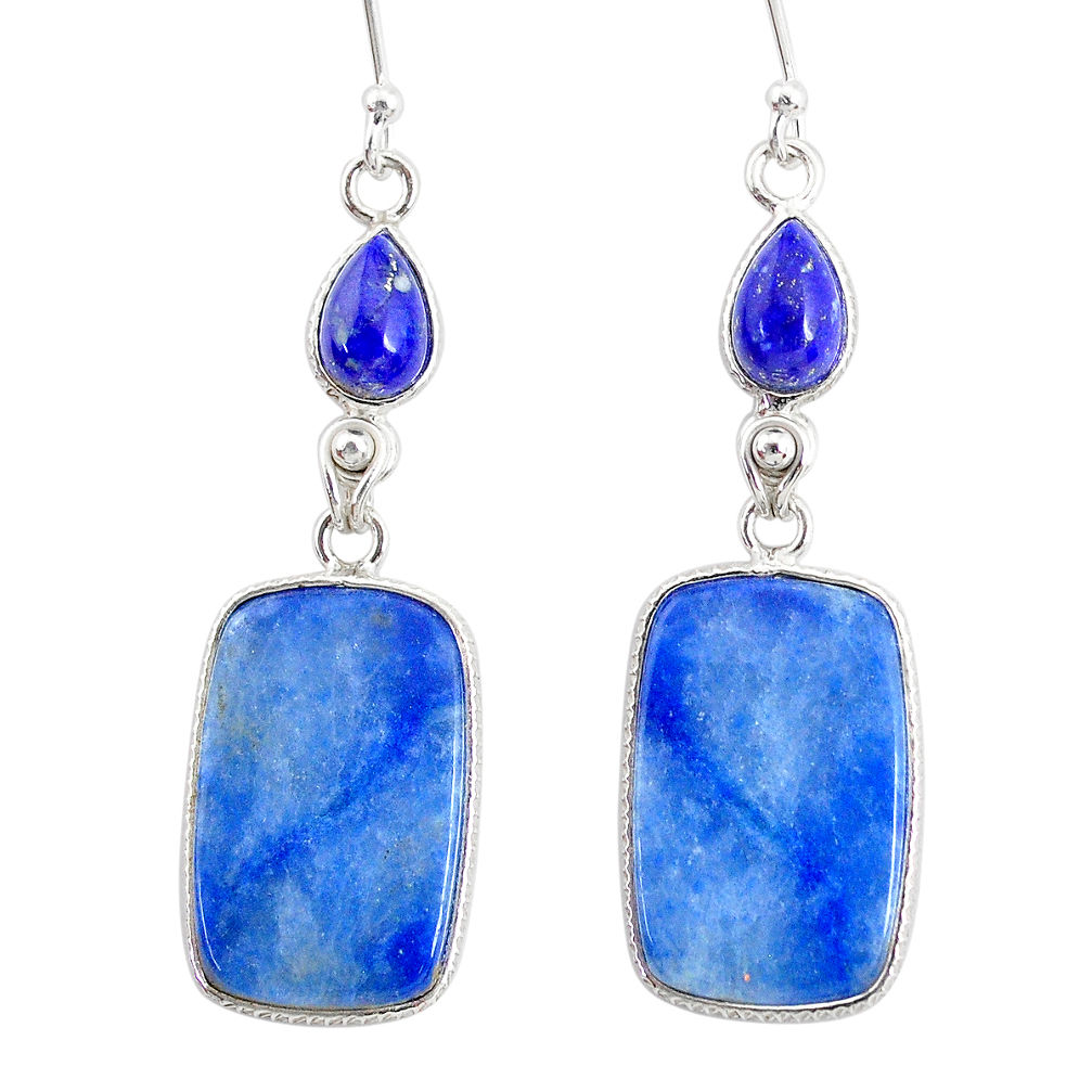 20.10cts natural blue quartz palm stone 925 silver dangle earrings r86962