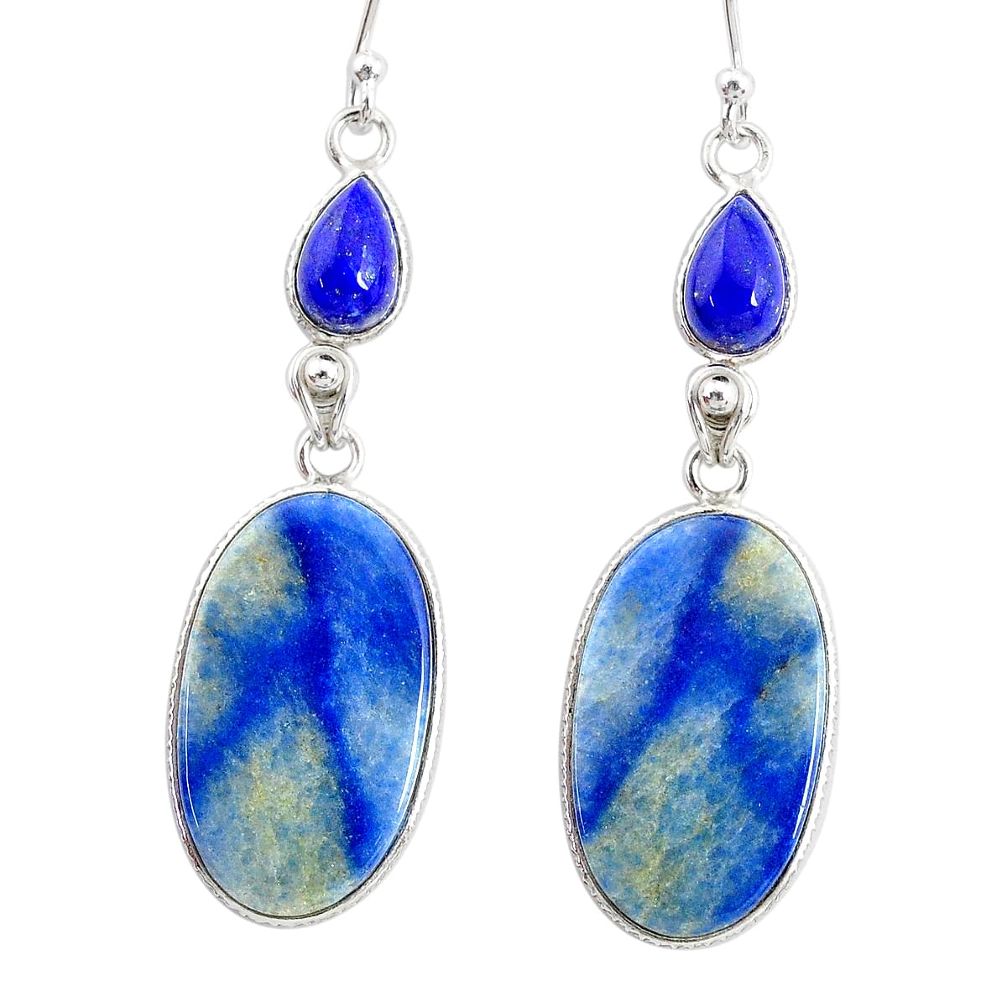 20.04cts natural blue quartz palm stone 925 silver dangle earrings r86963