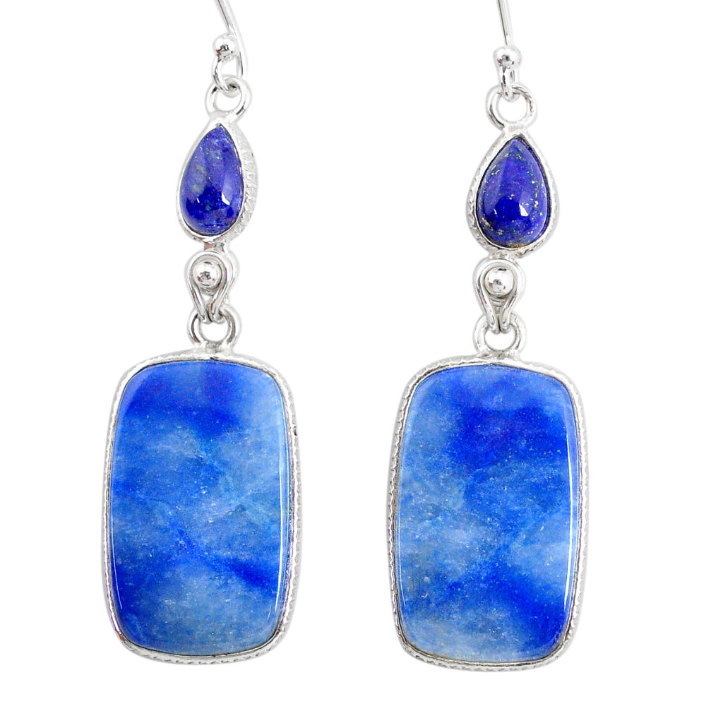 20.04cts natural blue quartz palm stone 925 silver dangle earrings r86968