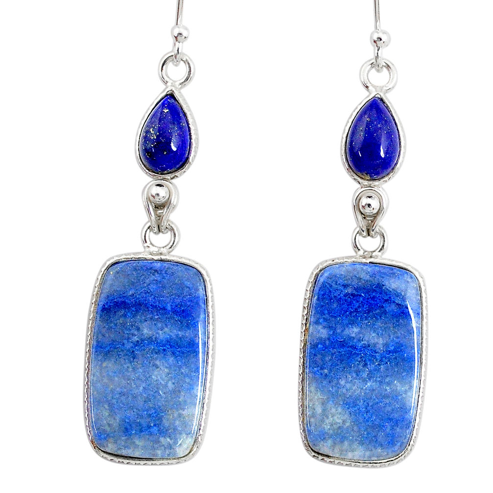 19.49cts natural blue quartz palm stone 925 silver dangle earrings r86971