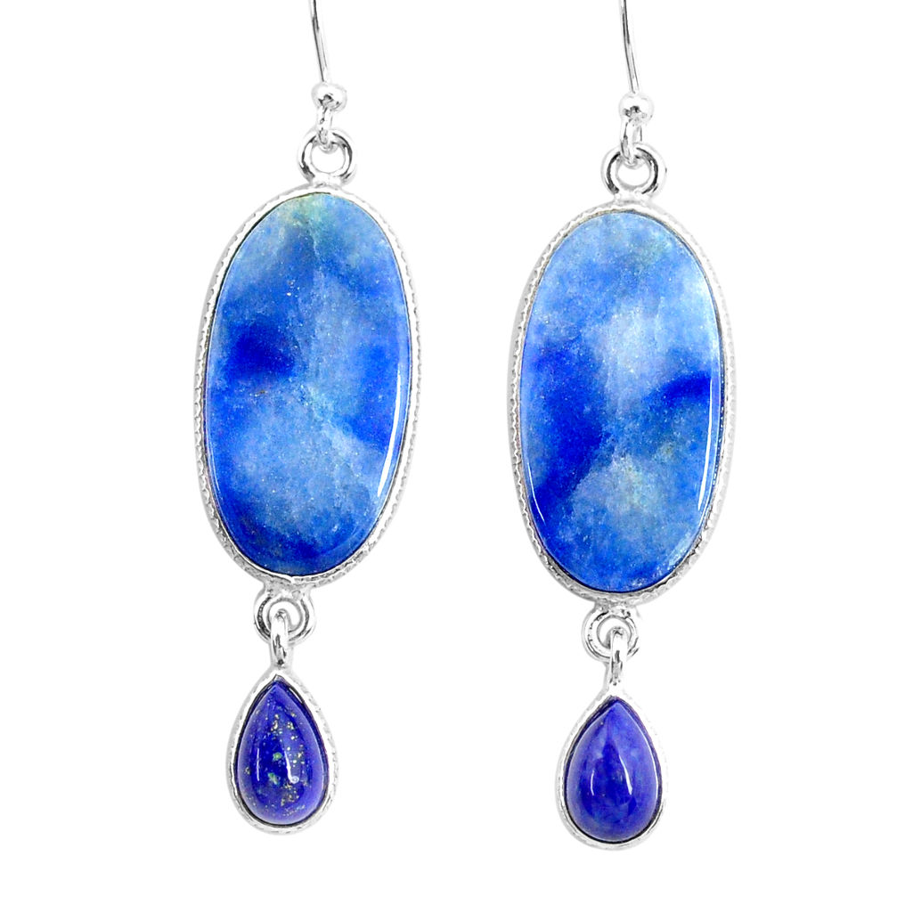 18.97cts natural blue quartz palm stone 925 silver dangle earrings r86972