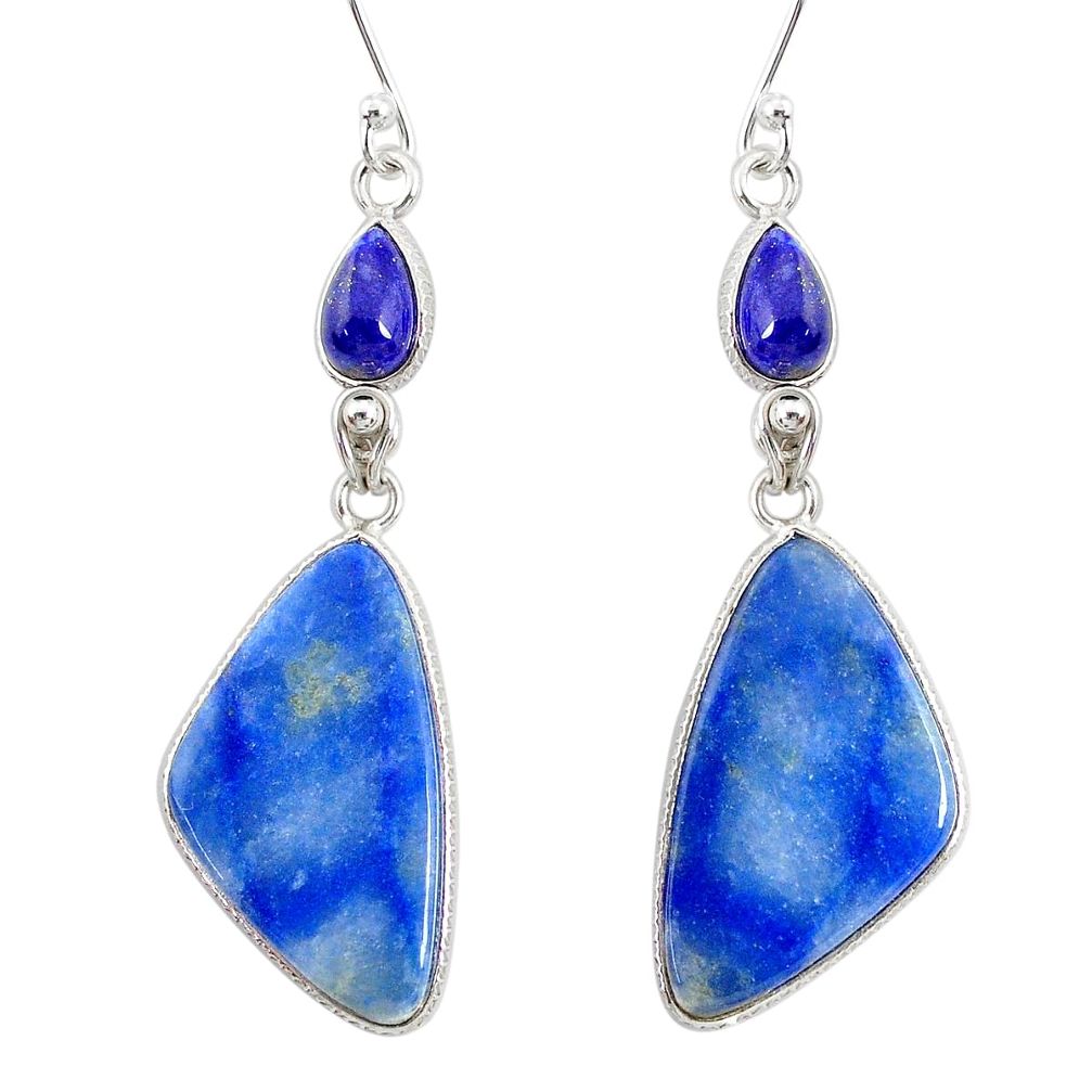 20.65cts natural blue quartz palm stone 925 silver dangle earrings r86974