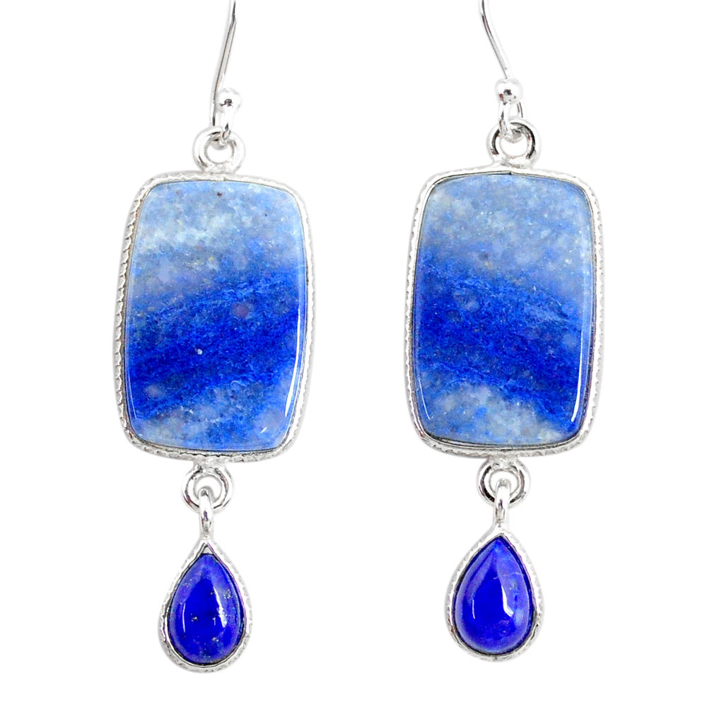 17.25cts natural blue quartz palm stone 925 silver dangle earrings r86976