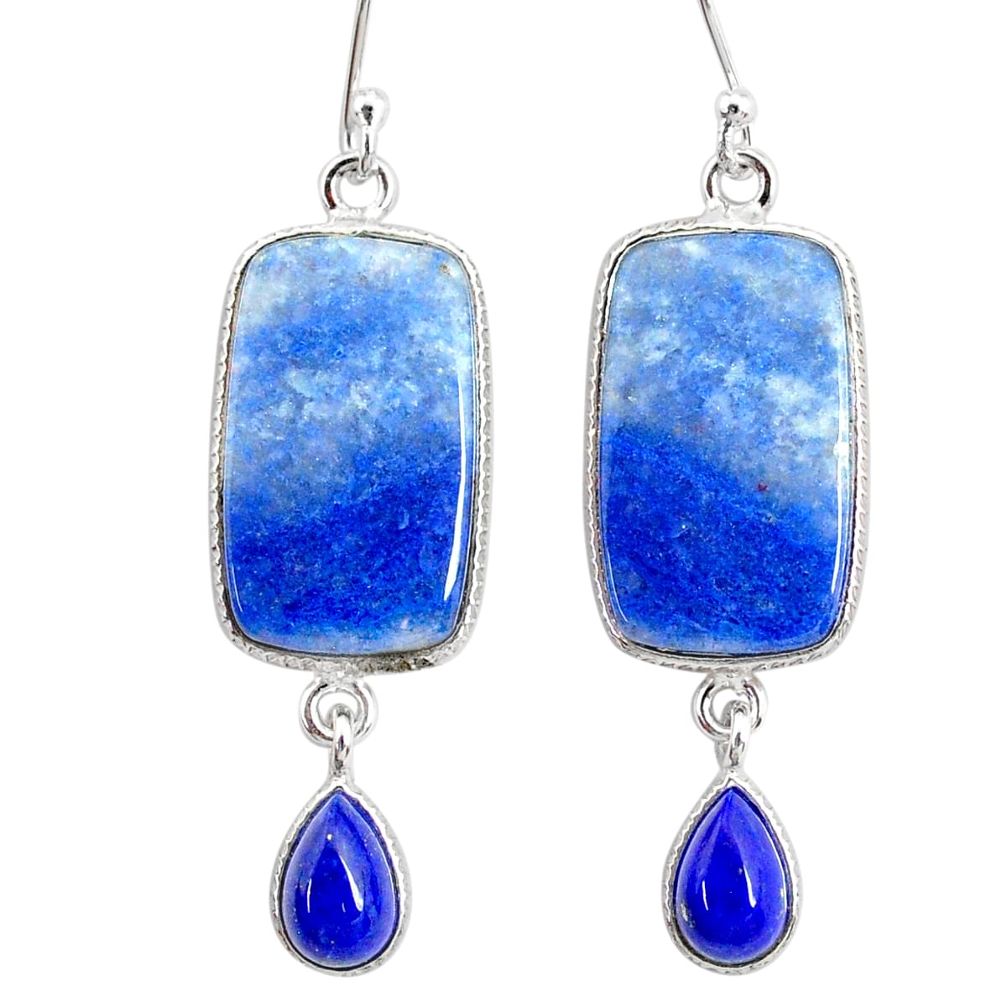18.18cts natural blue quartz palm stone 925 silver dangle earrings r86979