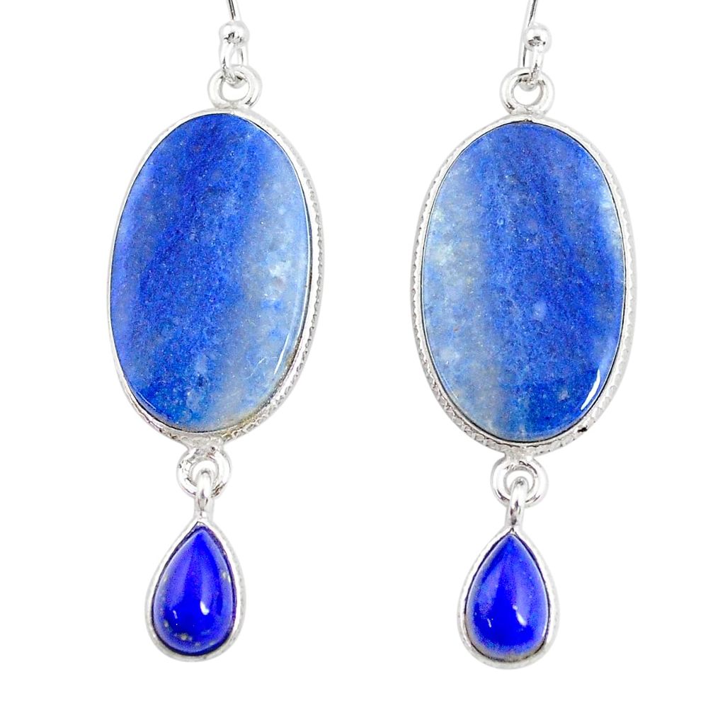 20.50cts natural blue quartz palm stone 925 silver dangle earrings r86981