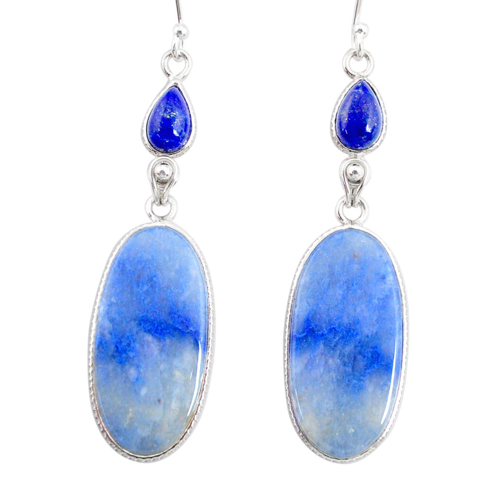 22.02cts natural blue quartz palm stone 925 silver dangle earrings r86982