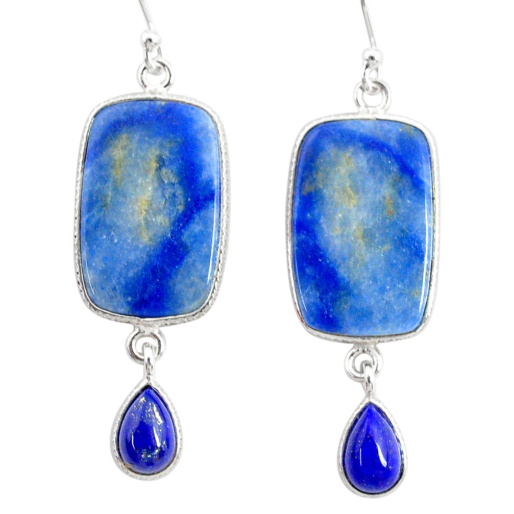 19.98cts natural blue quartz palm stone 925 silver dangle earrings r86985