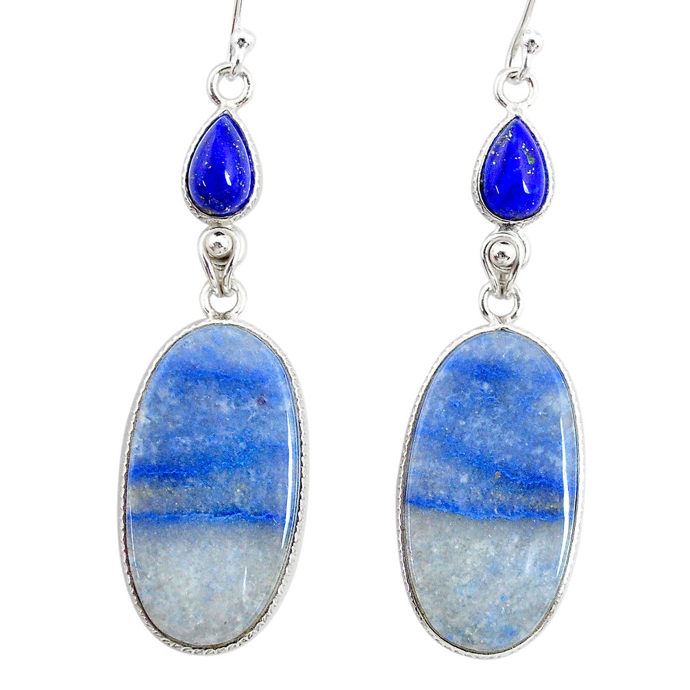 22.54cts natural blue quartz palm stone 925 silver dangle earrings r86986