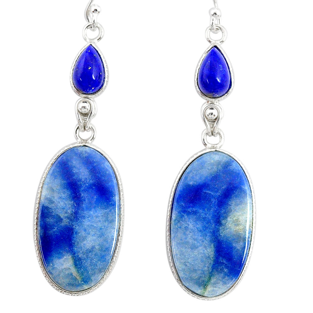 20.84cts natural blue quartz palm stone 925 silver dangle earrings r86991