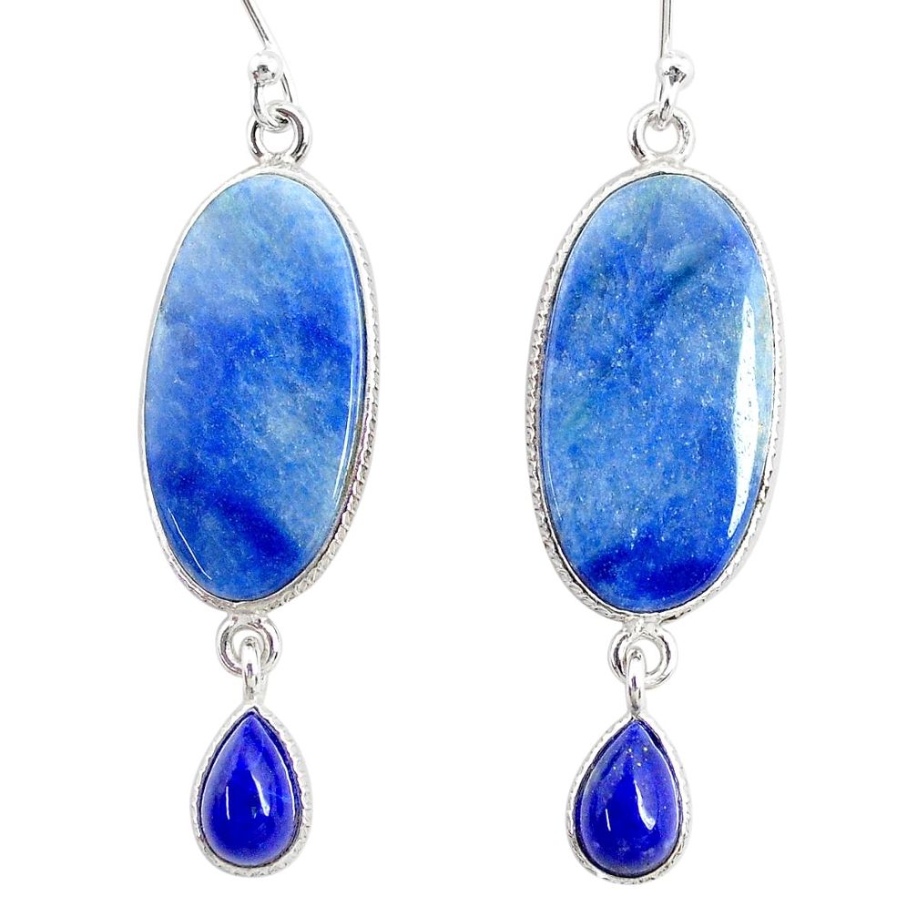 17.76cts natural blue quartz palm stone 925 silver dangle earrings r86992