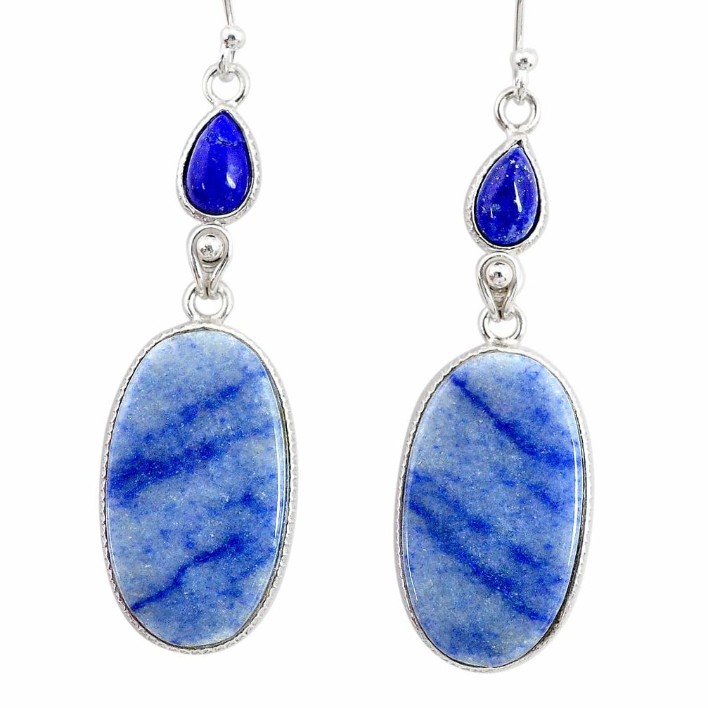 21.41cts natural blue quartz palm stone 925 silver dangle earrings r86998