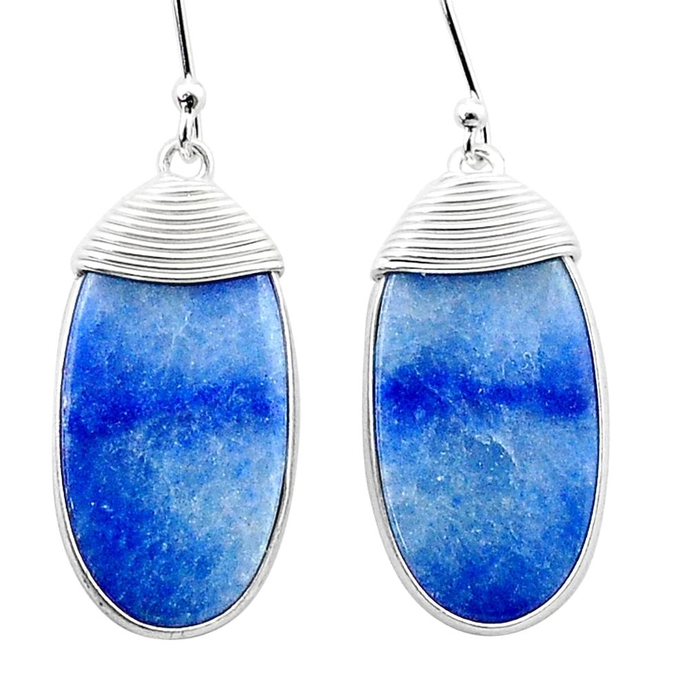 18.45cts natural blue quartz palm stone 925 silver dangle earrings u41024