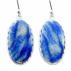 18.40cts natural blue quartz palm stone 925 silver dangle earrings u41062