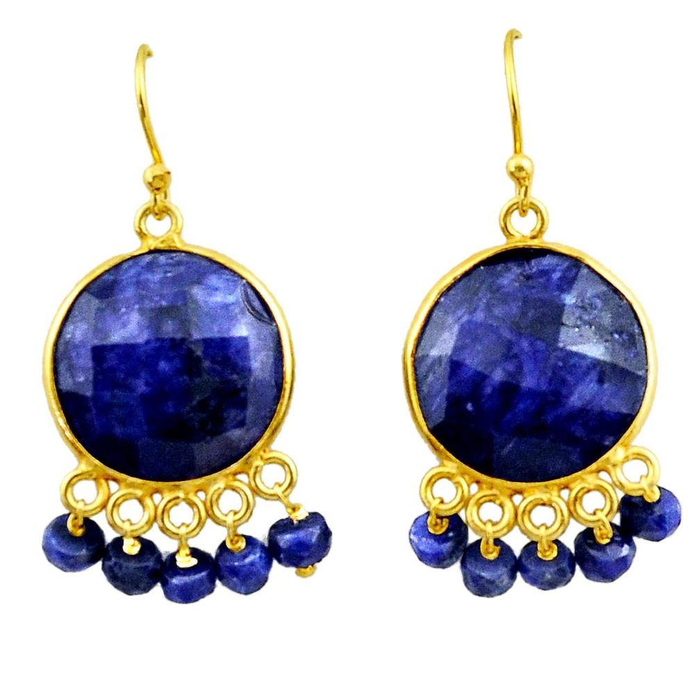 25.83cts natural blue sapphire 925 silver 14k gold chandelier earrings r32579