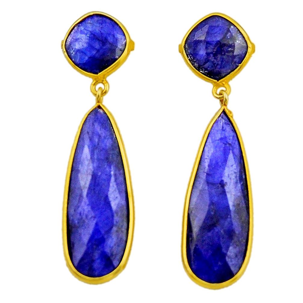 31.46cts natural blue sapphire 925 silver 14k gold dangle earrings r32478