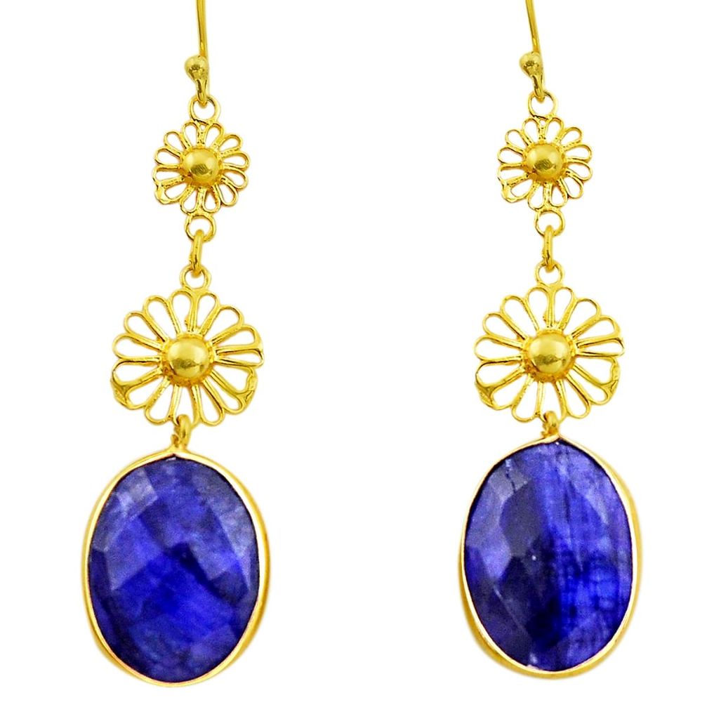 12.75cts natural blue sapphire 925 silver 14k gold dangle earrings r32519