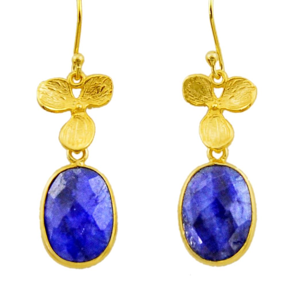 12.18cts natural blue sapphire 925 silver 14k gold dangle earrings r32618