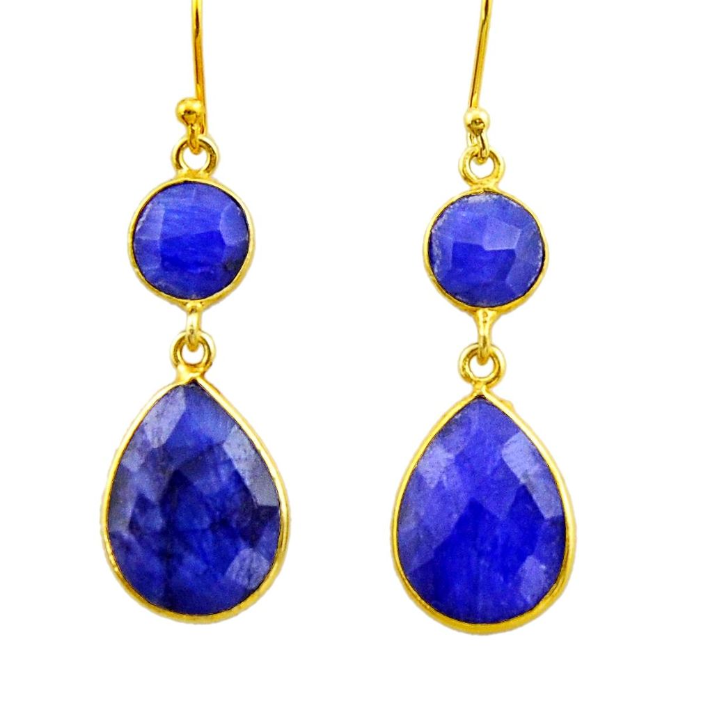 17.96cts natural blue sapphire 925 silver 14k gold dangle earrings r32700