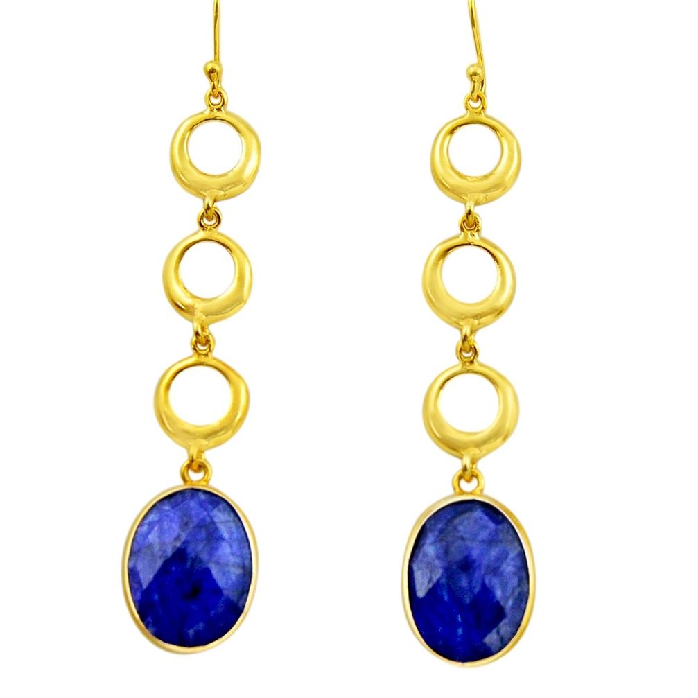 19.94cts natural blue sapphire 925 silver 14k gold dangle earrings r32732