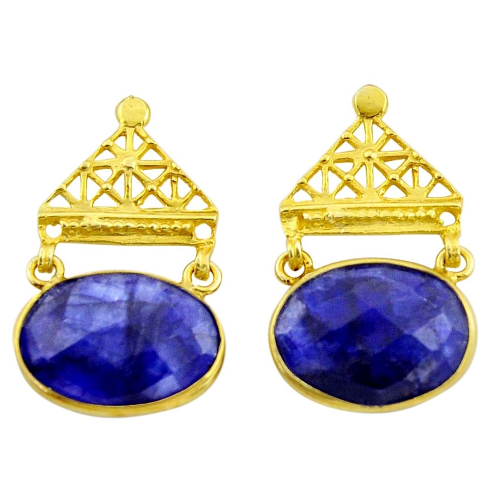 20.40cts natural blue sapphire 925 silver 14k gold dangle earrings r32752