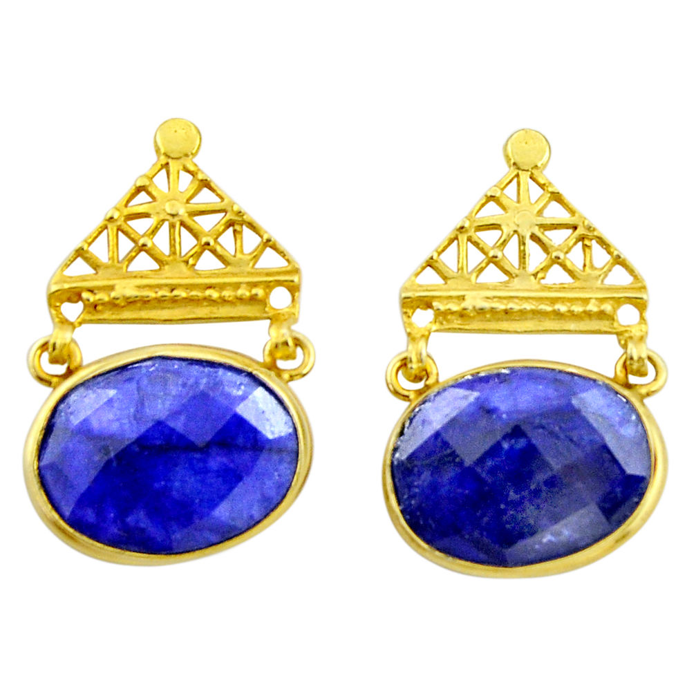 20.34cts natural blue sapphire 925 silver 14k gold dangle earrings r32753