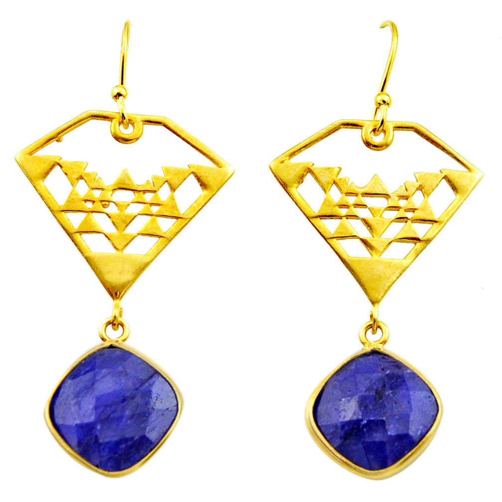14.72cts natural blue sapphire 925 silver 14k gold dangle earrings r32853