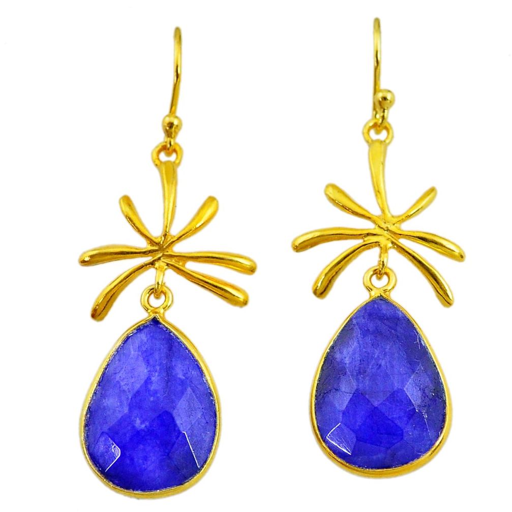 16.04cts natural blue sapphire 14k gold handmade dangle earrings t11473