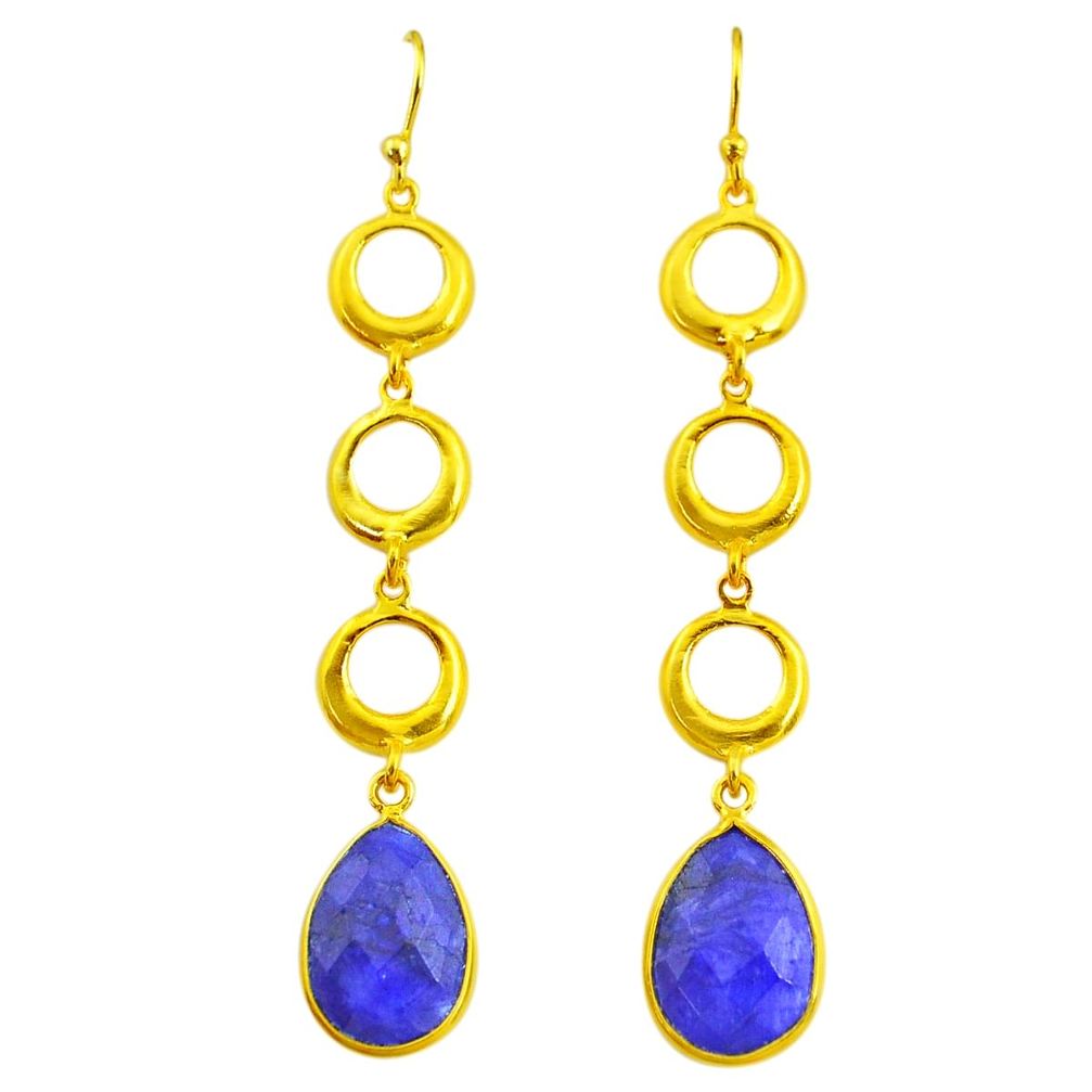 11.23cts natural blue sapphire 14k gold handmade dangle earrings t11499