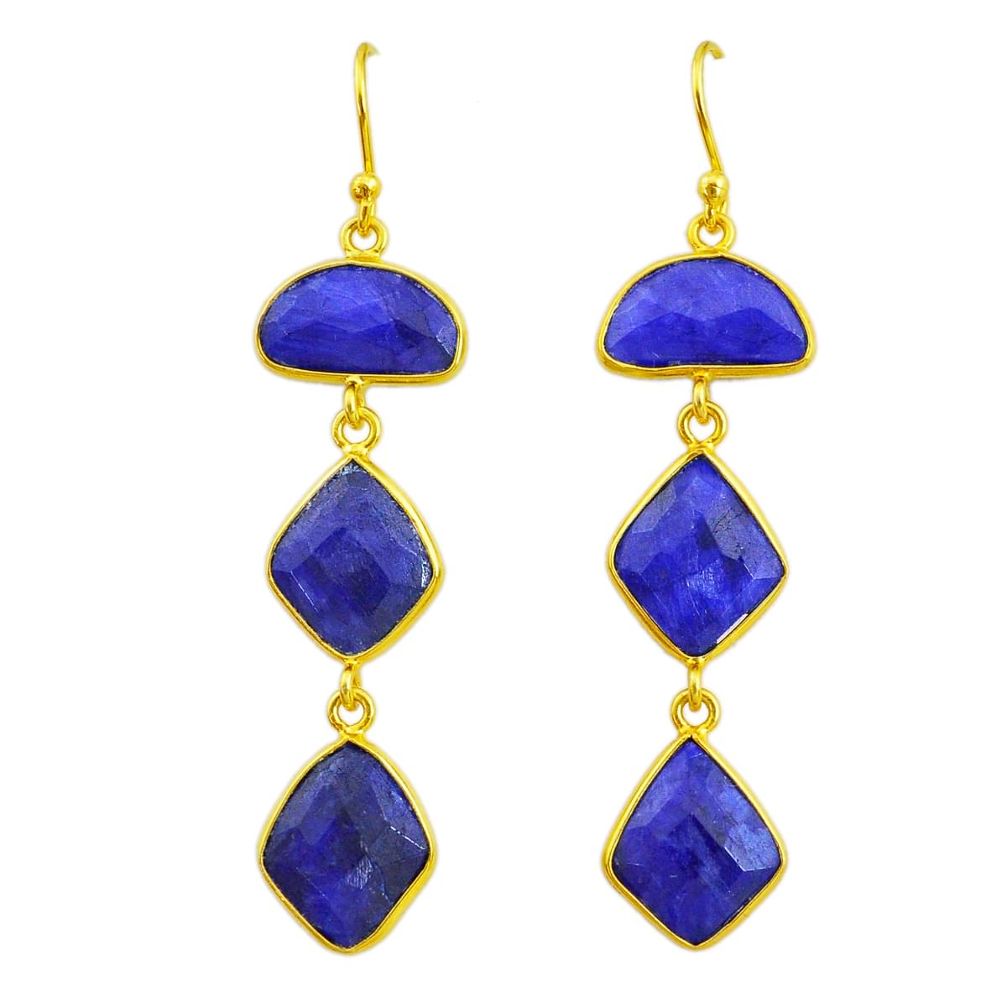 17.96cts natural blue sapphire 14k gold handmade dangle earrings t11553