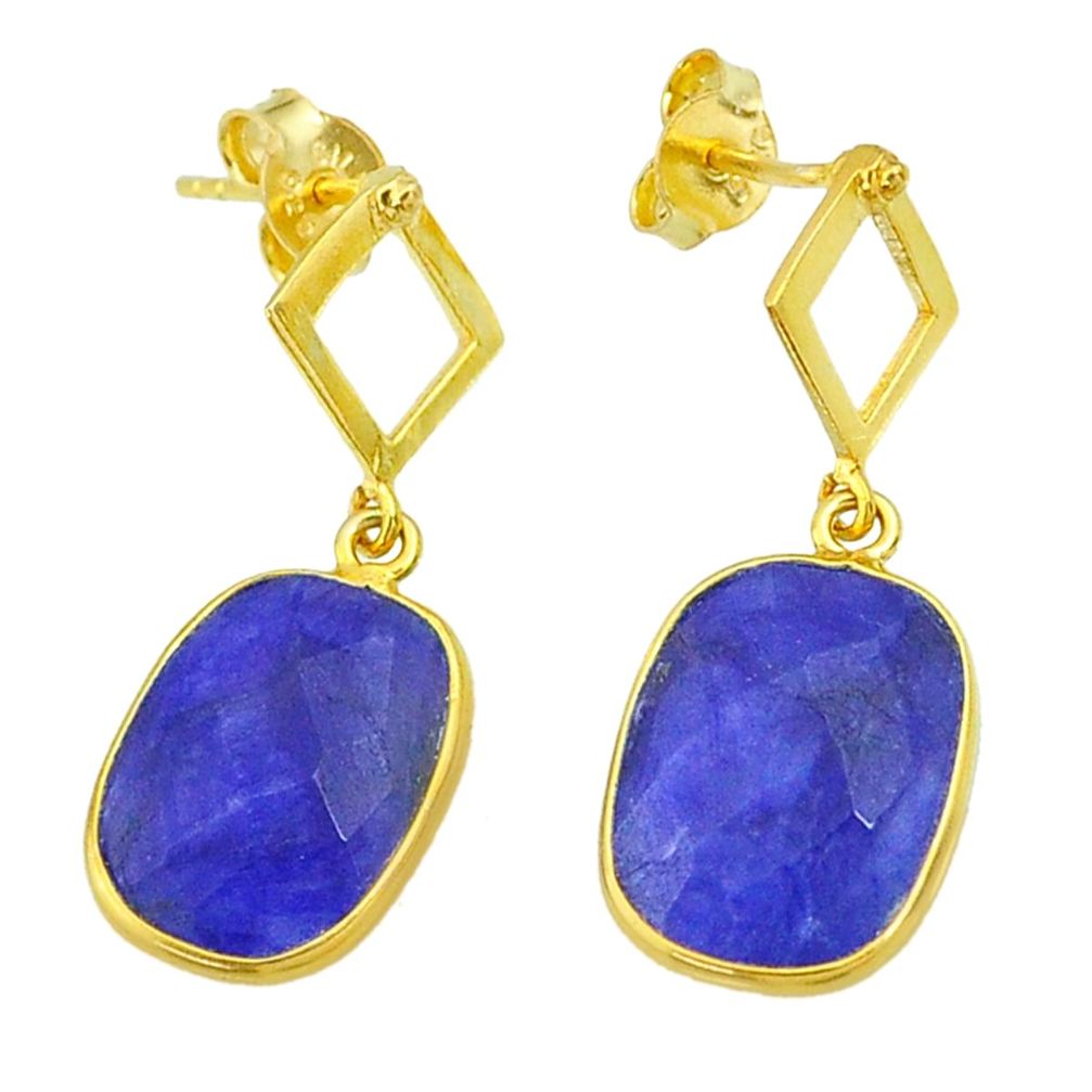 10.67cts natural blue sapphire 14k gold handmade dangle earrings t11598