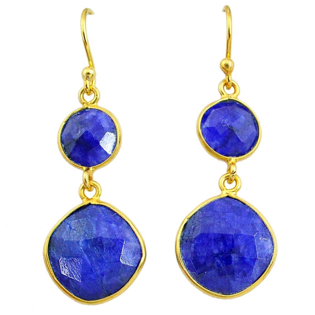 14.30cts natural blue sapphire 14k gold handmade dangle earrings t11608
