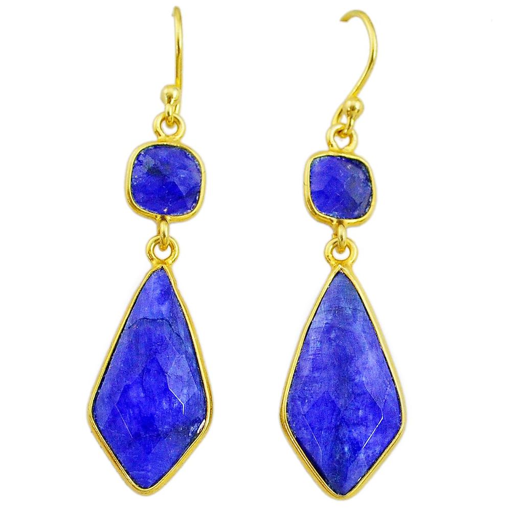 14.27cts natural blue sapphire 14k gold handmade dangle earrings t11658