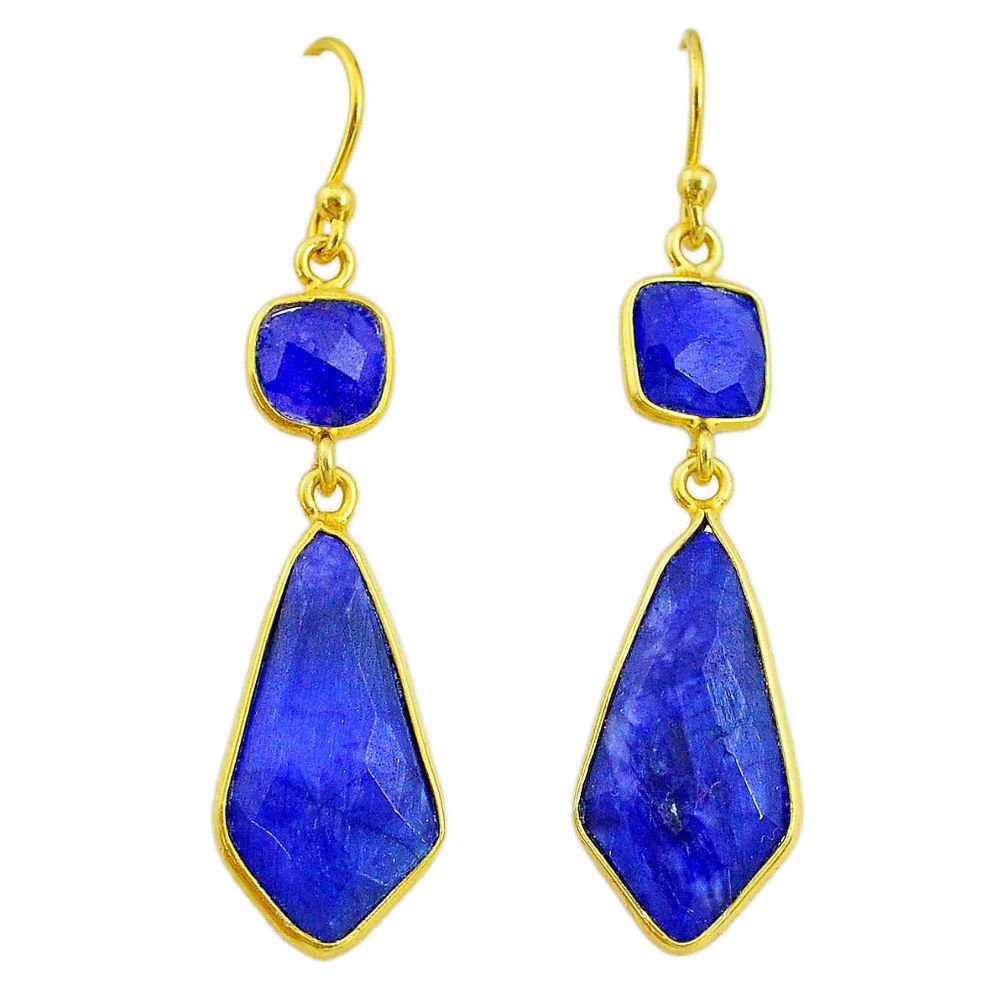 13.36cts natural blue sapphire 14k gold handmade dangle earrings t11660