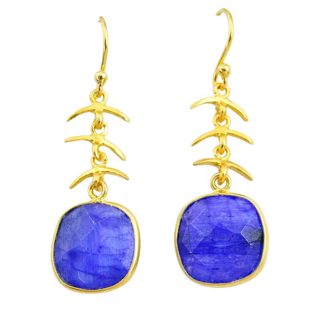 12.15cts natural blue sapphire 14k gold handmade dangle earrings t11666