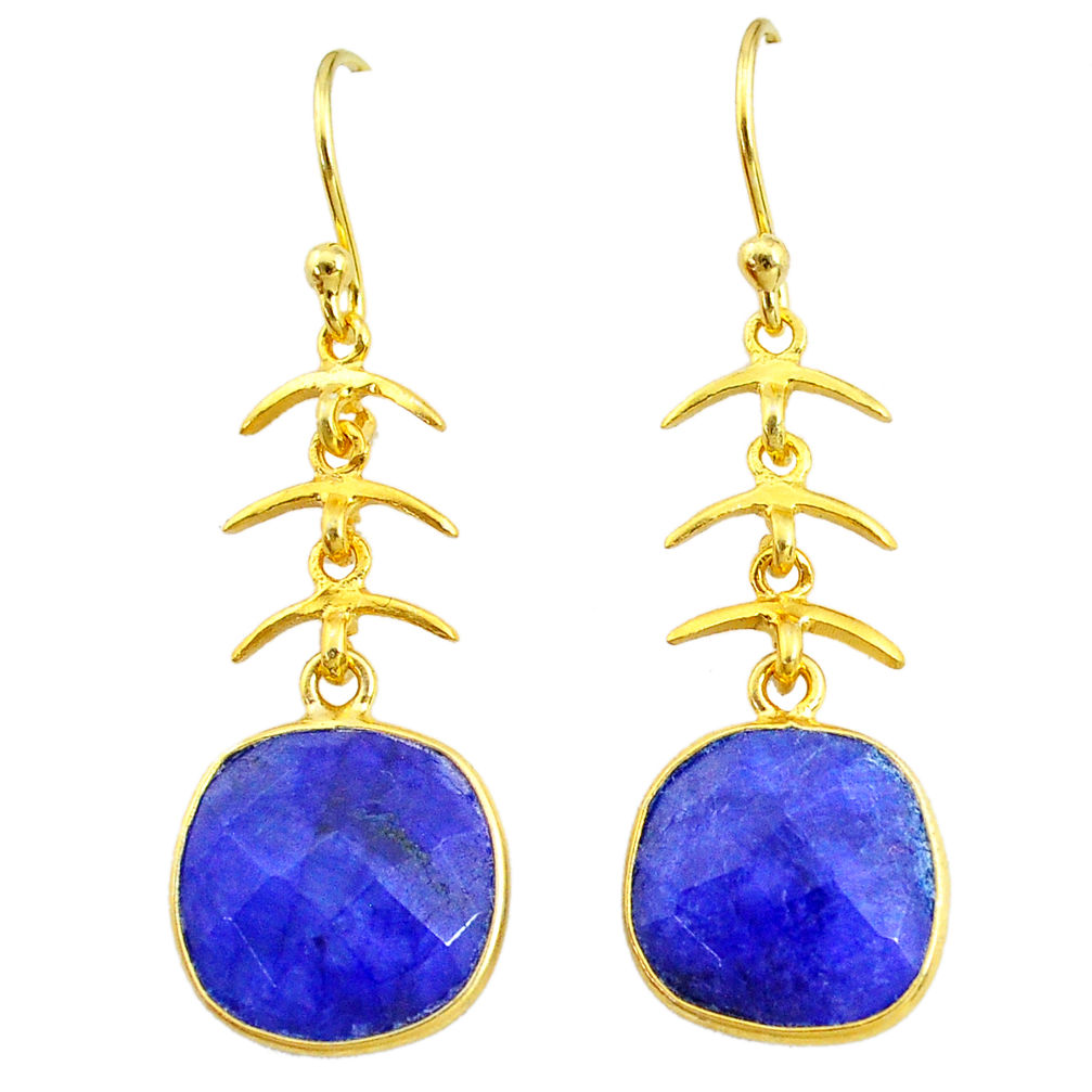9.72cts natural blue sapphire 14k gold handmade dangle earrings t11667