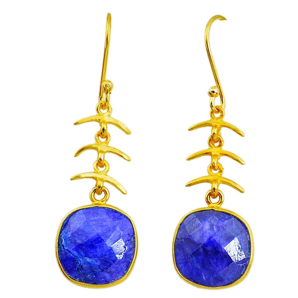 12.96cts natural blue sapphire handmade14k gold dangle earrings t16453