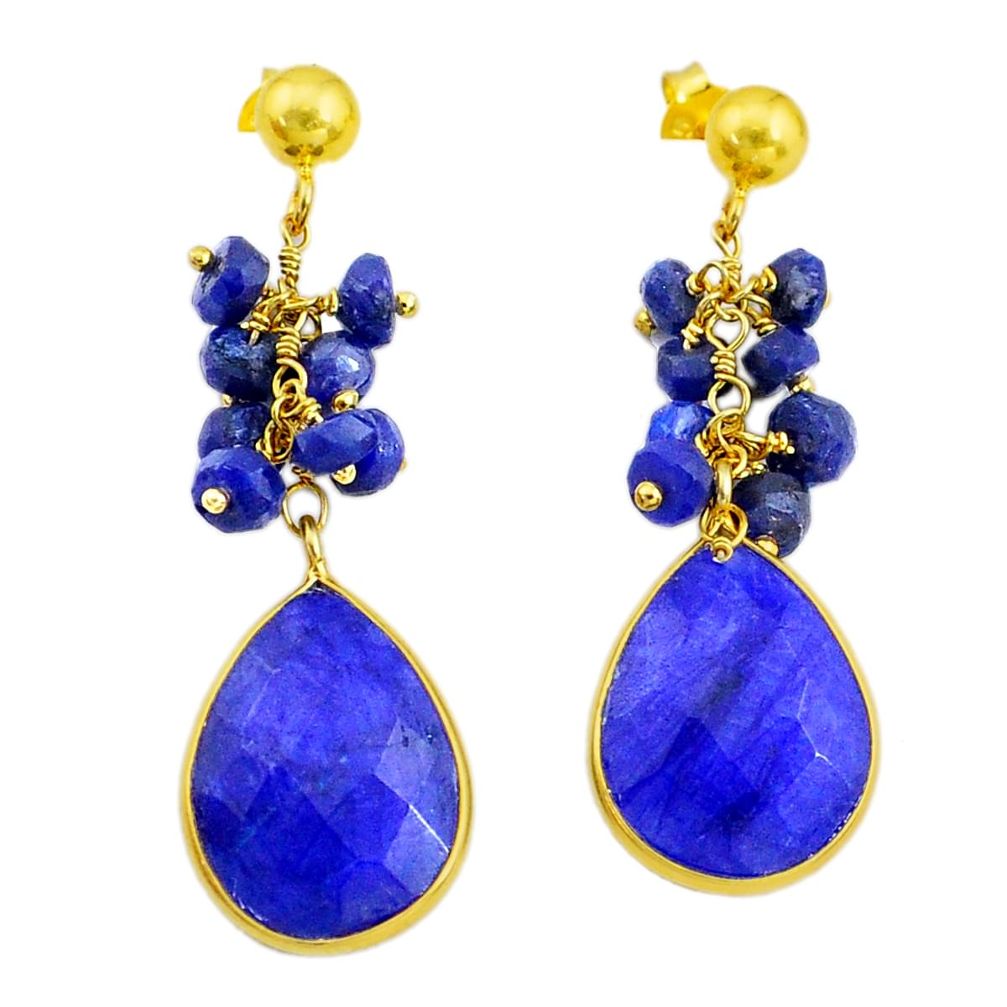 19.98cts natural blue sapphire handmade14k gold dangle earrings t16592