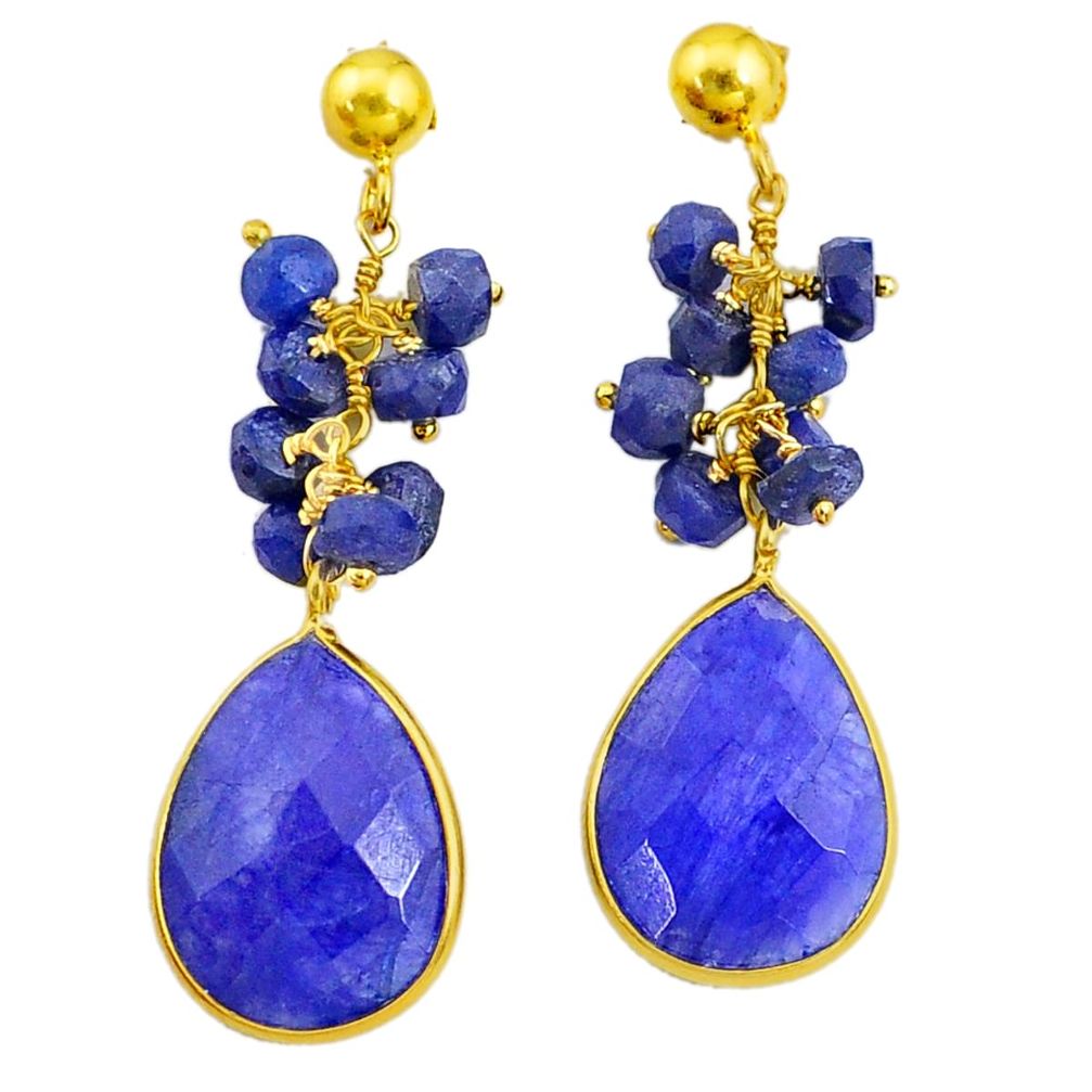 21.05cts natural blue sapphire handmade14k gold dangle earrings t16594