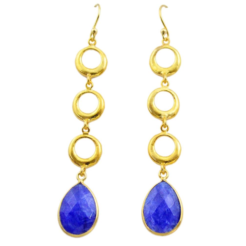 11.25cts natural blue sapphire 925 silver 14k gold dangle earrings t44138
