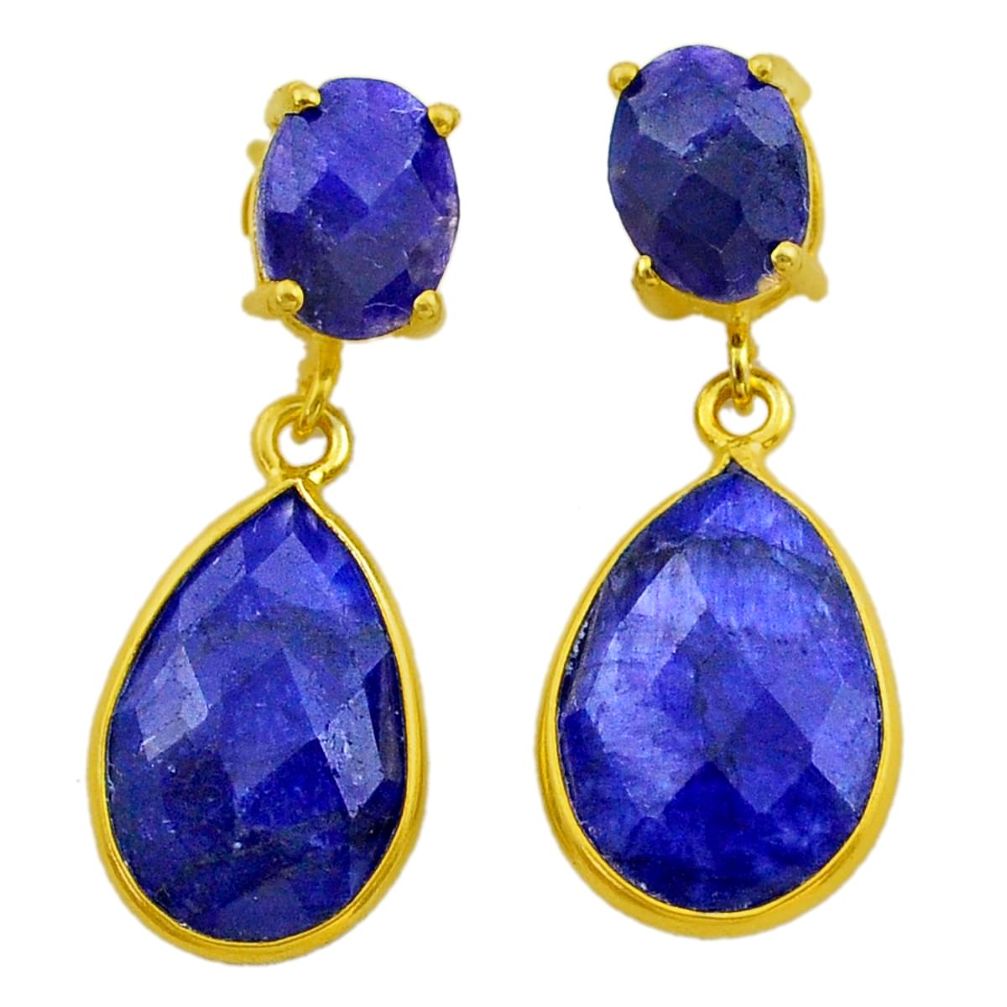 13.10cts natural blue sapphire 925 silver 14k gold dangle earrings t44233