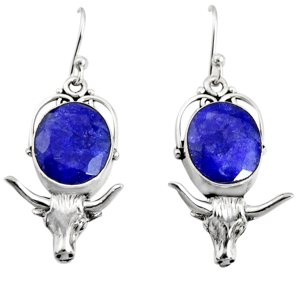 10.84cts natural blue sapphire 925 silver dangle bull charm earrings r24908