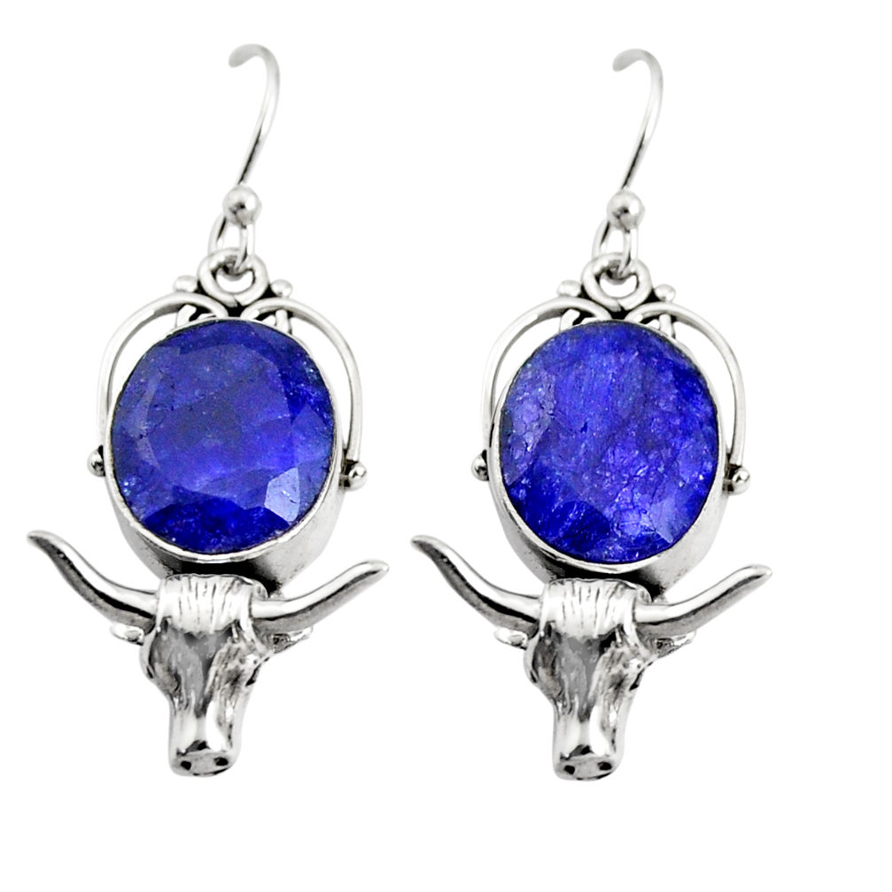 10.84cts natural blue sapphire 925 silver dangle bull charm earrings r24910