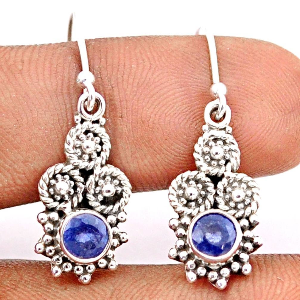 1.75cts natural blue sapphire 925 silver dangle circle of life earrings t82572