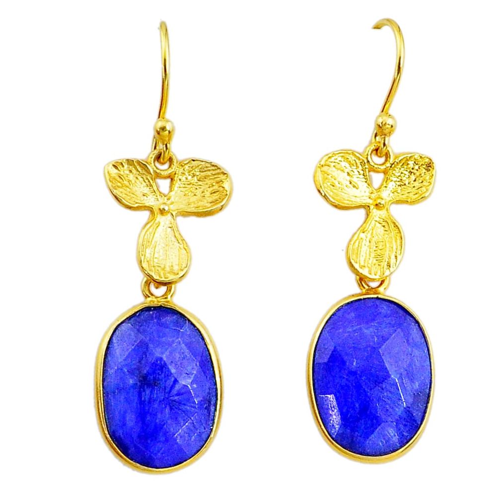 11.73cts natural blue sapphire handmade 14k gold dangle earrings t16392