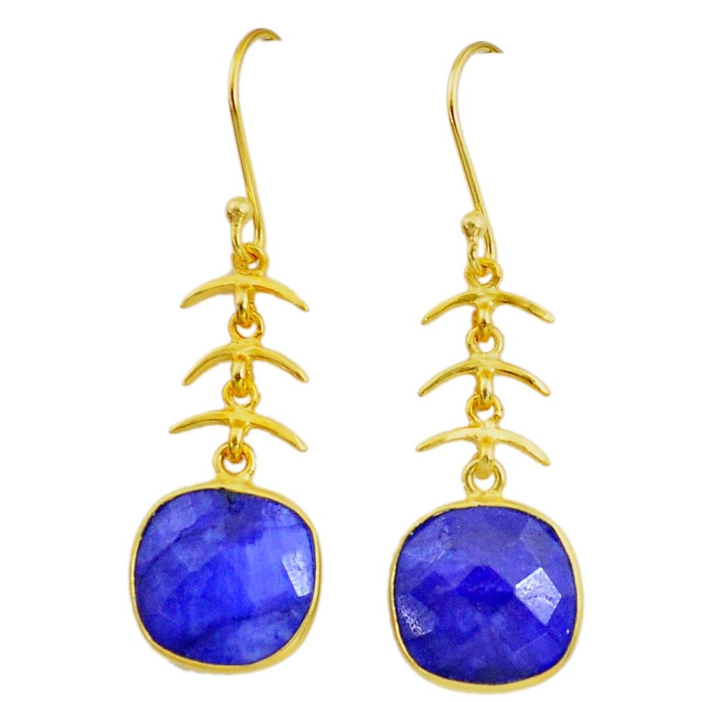 12.57cts natural blue sapphire handmade 14k gold dangle earrings t16432
