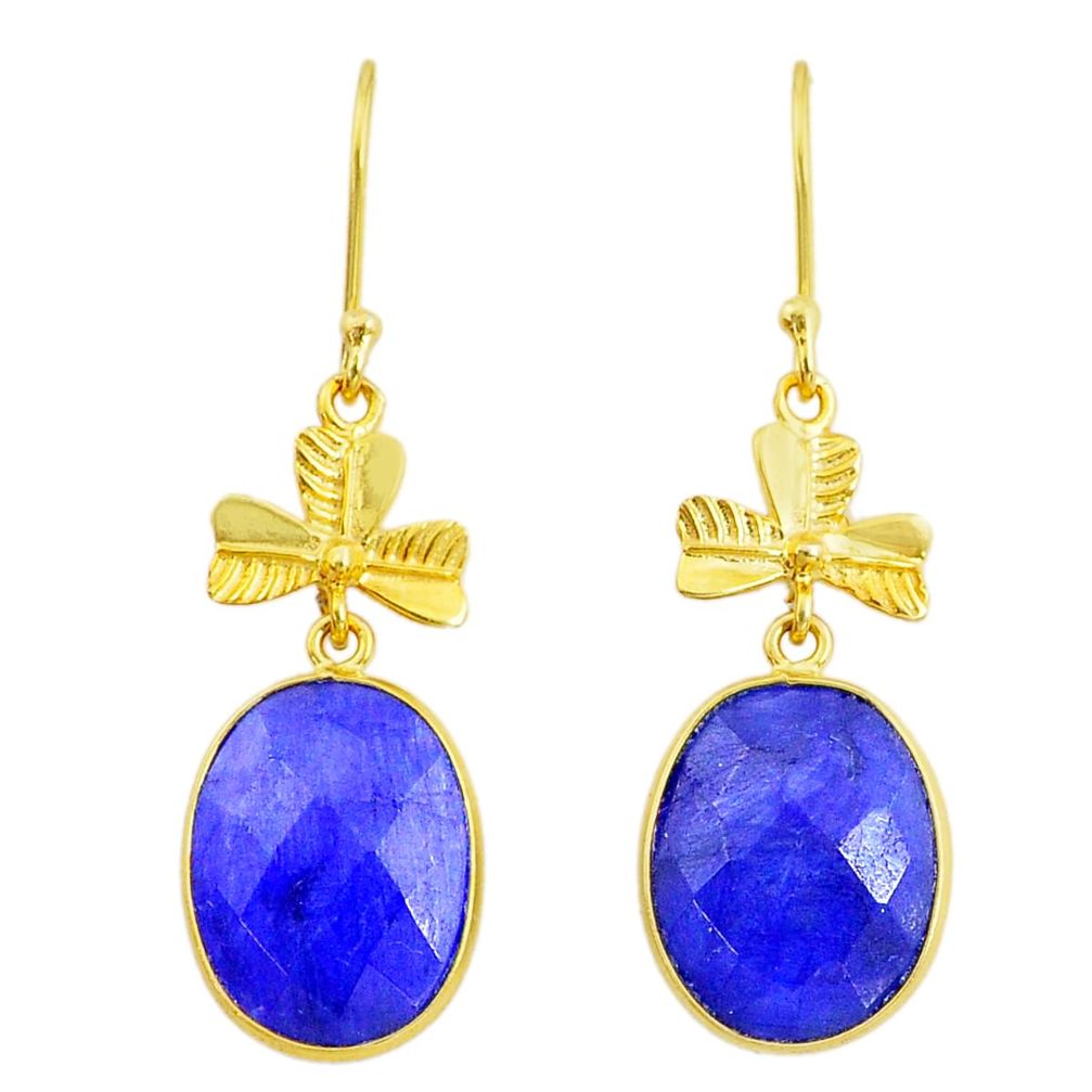 18.68cts natural blue sapphire handmade 14k gold dangle earrings t16433