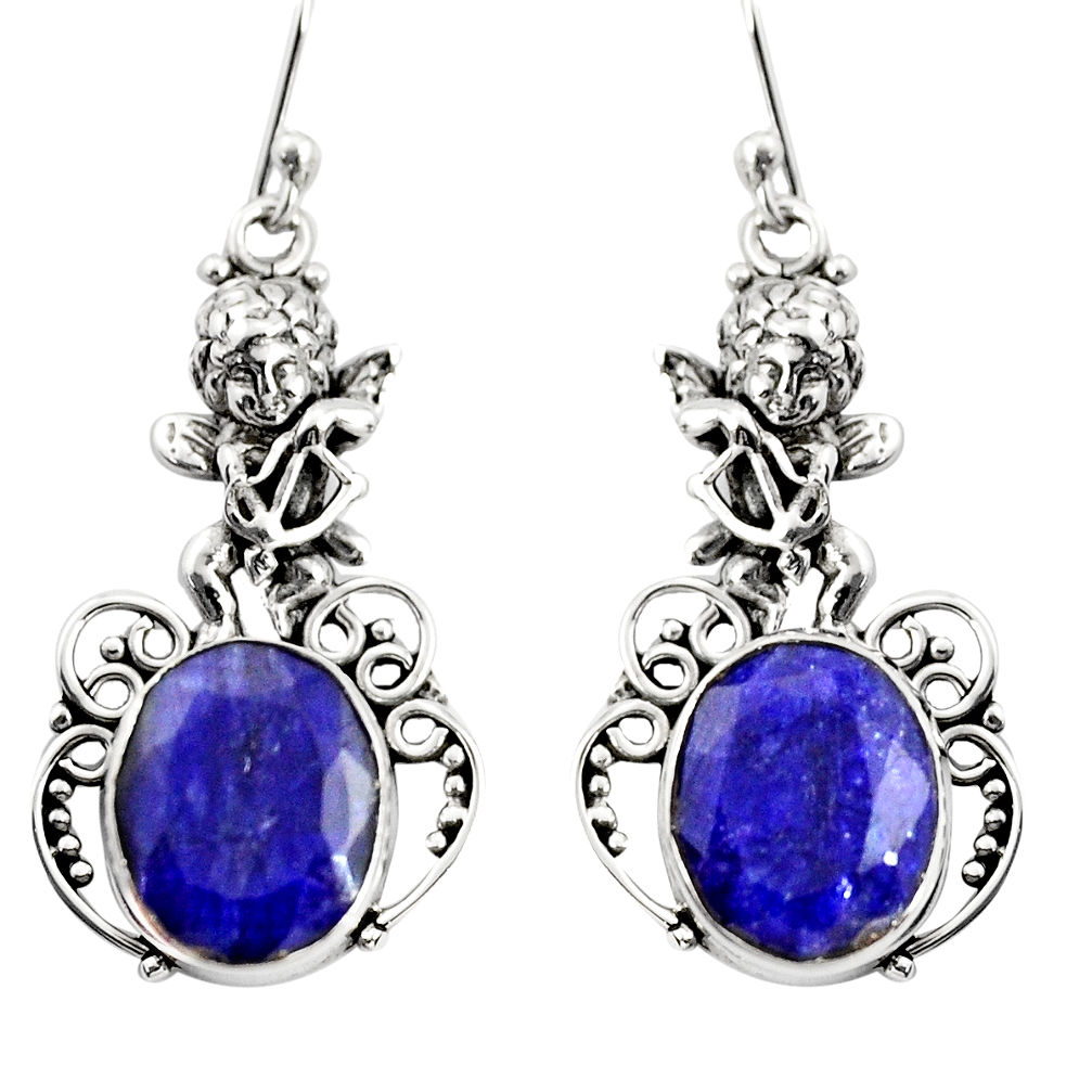 10.48cts natural blue sapphire 925 sterling silver angel earrings jewelry r24914