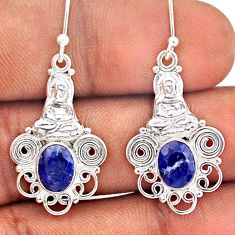 4.22cts natural blue sapphire 925 sterling silver buddha charm earrings t87367